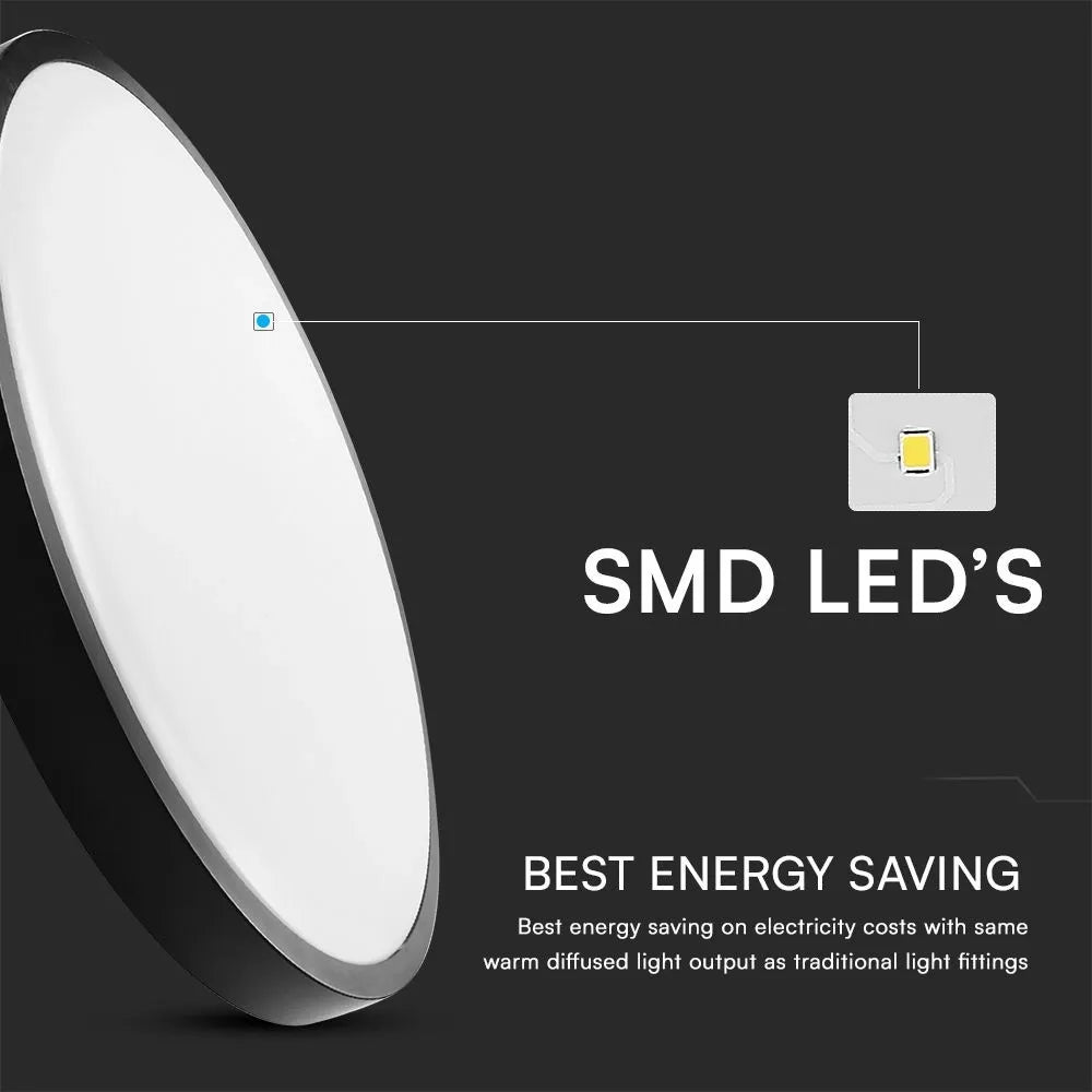 V-TAC LED-Deckenleuchte 18W Ø295mm schwarz – Samsung Chip & Sensor, 4000K