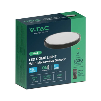 V-TAC LED-Deckenleuchte 18W Ø295mm schwarz – Samsung Chip & Sensor, 4000K