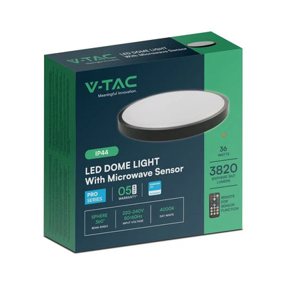 Plafoniera LED V‑TAC 36W rotonda nera – 4000K, sensore e telecomando