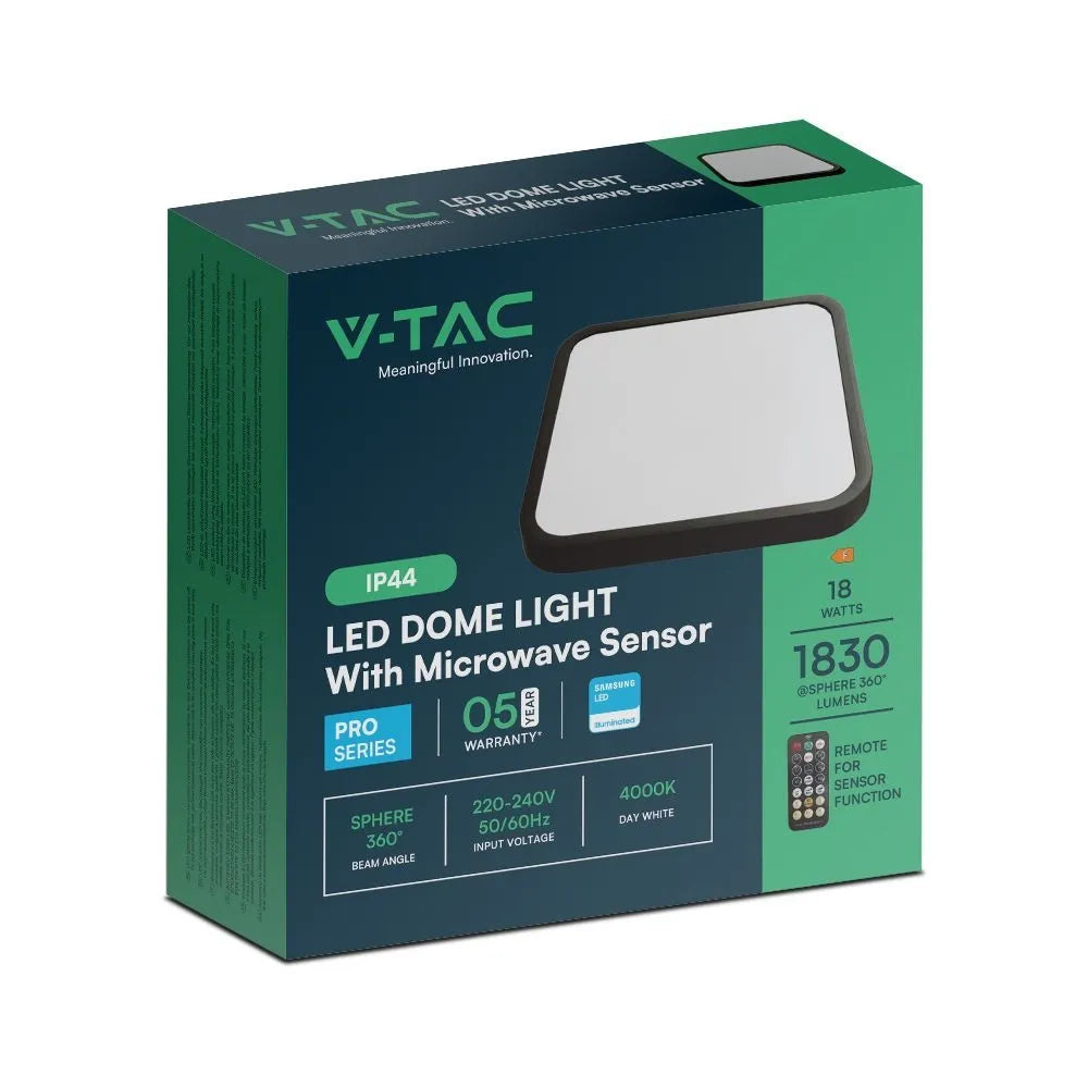 V-TAC LED-Deckenleuchte, 18 W, quadratisch, schwarz – Samsung Chip, Sensor + Fernbedienung