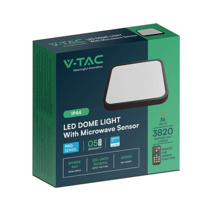 Plafoniera LED V‑TAC 36 W quadrata nera – 4000 K, sensore & telecomando
