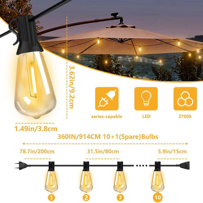 LED-Lichterkette ST38 30,5 m – bruchsichere dimmbare Edison-Glühbirnen für Außen