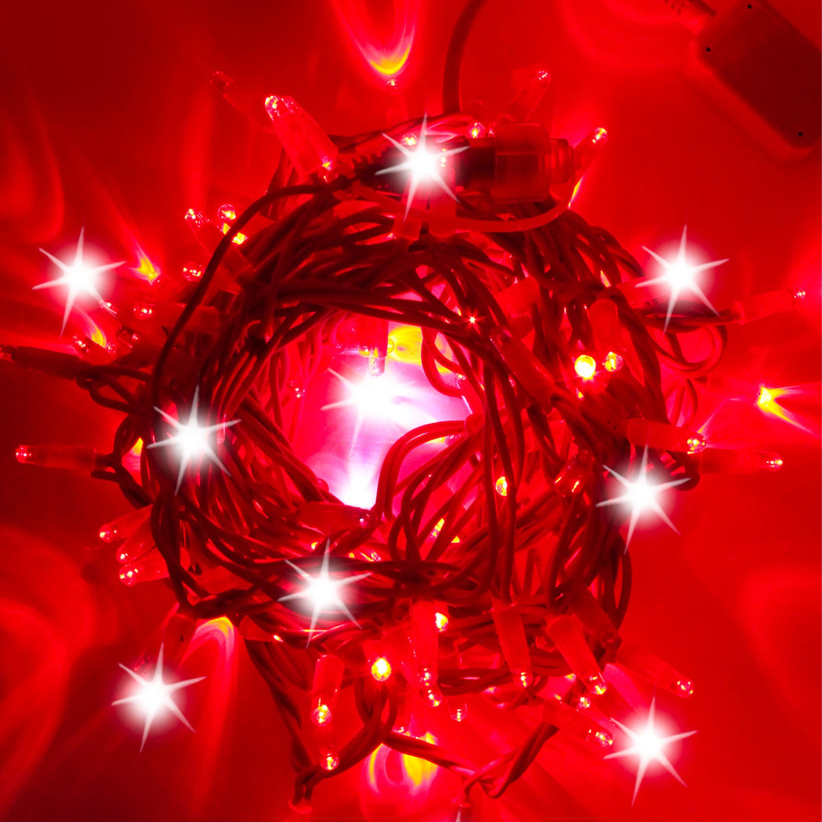 Stringa 10m 230V con flash | cavo rosso | catena 120 led (20 flash)