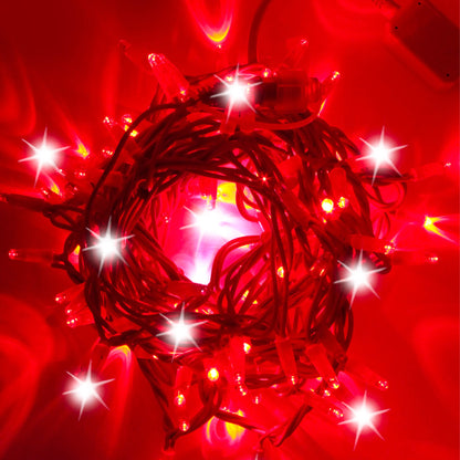 Stringa 10m 230V con flash | cavo rosso | catena 120 led (20 flash)