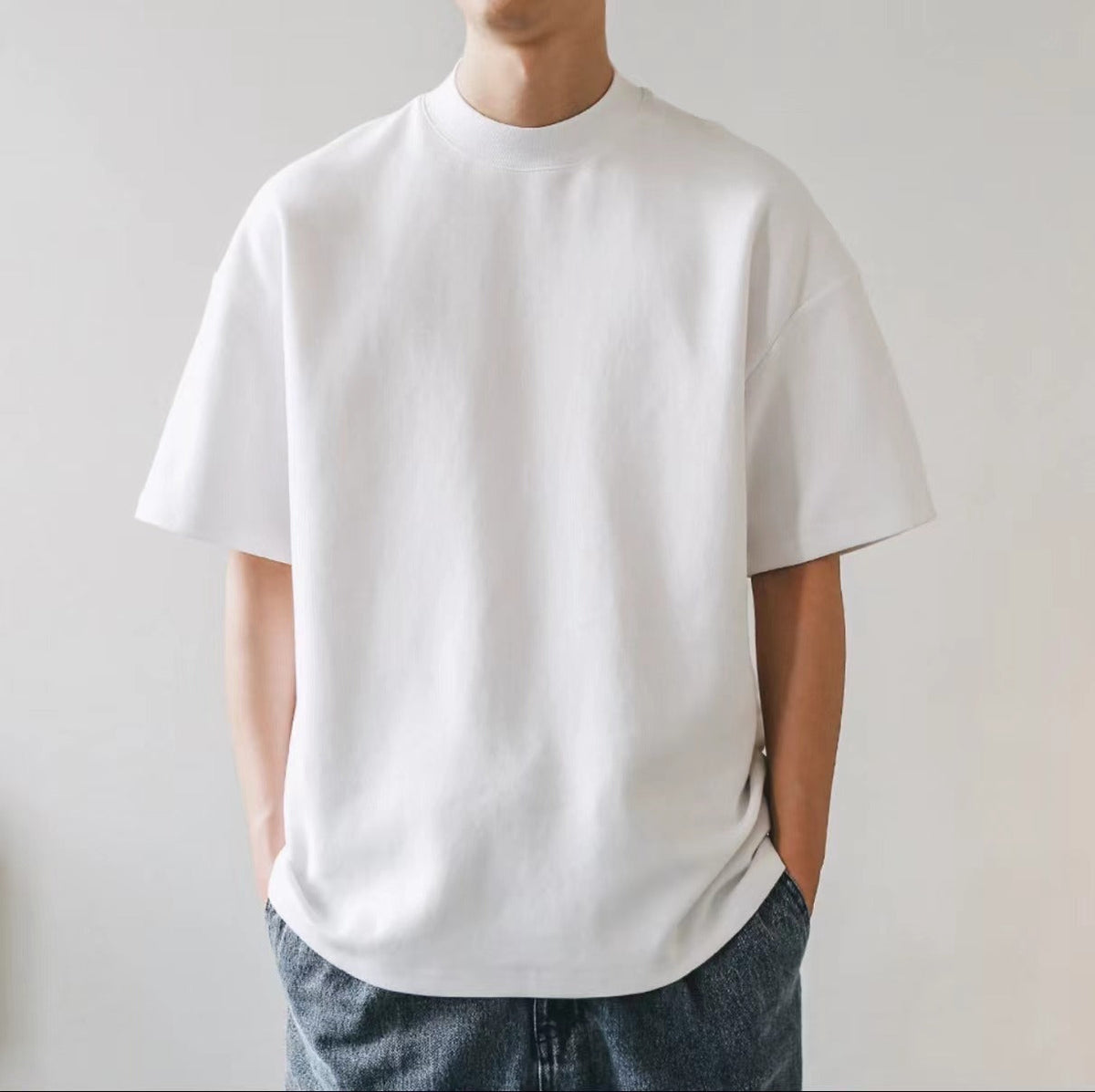 T‑Shirt Oversize in Cotone Plus Size da Uomo – Bianco, Stile Retro a Tinta Unita. Maglietta a Maniche Corte, Moda Uomo/Donna, Taglie Grandi