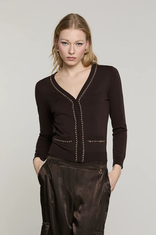 Relish Cardigan CHAINSY manica 7/8 con patte più profili catena RDA2602054003 cioccolato