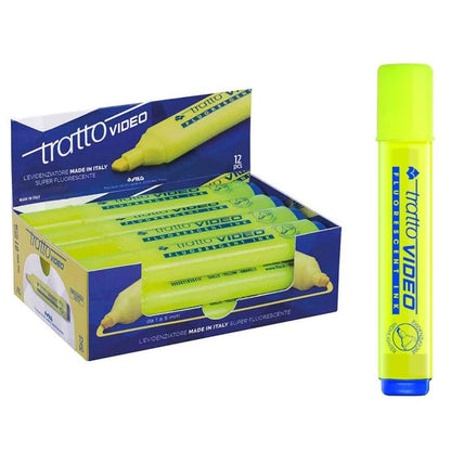 PACK 12 PCS FLUORESCENT HIGHLIGHTER TRATTO VIDEO YELLOW OFFICE MARKER PEN PC