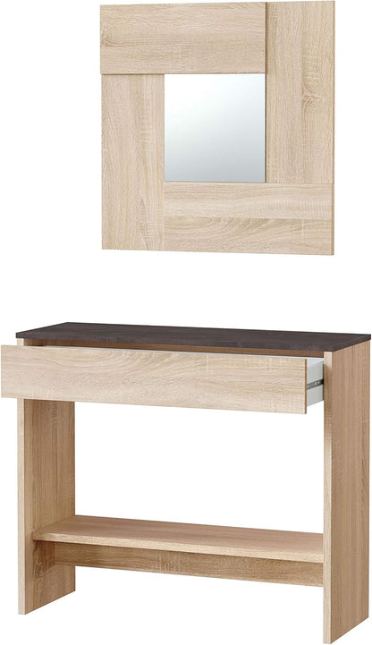Mobile Ingresso con Cassetto e Specchio Oxys Rovere e Ossido