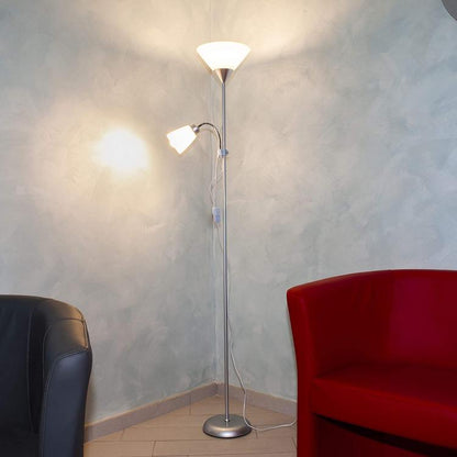 Lampada Piantana Led Da Terra 2 Luci E27 Braccio Flessibile Lettura Divano D23-A