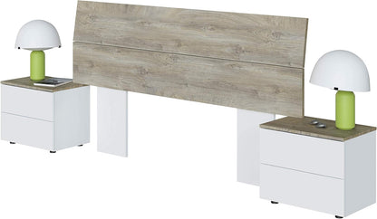 Set Testiera Letto Matrimoniale con 2 Comodini - Bianco Artik e Rovere Alaska