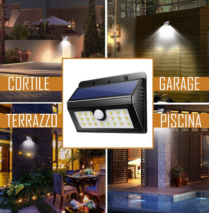 Faro Faretto Energia Solare Applique A Led Fotovoltaico Luce Sensore 3 Modalita