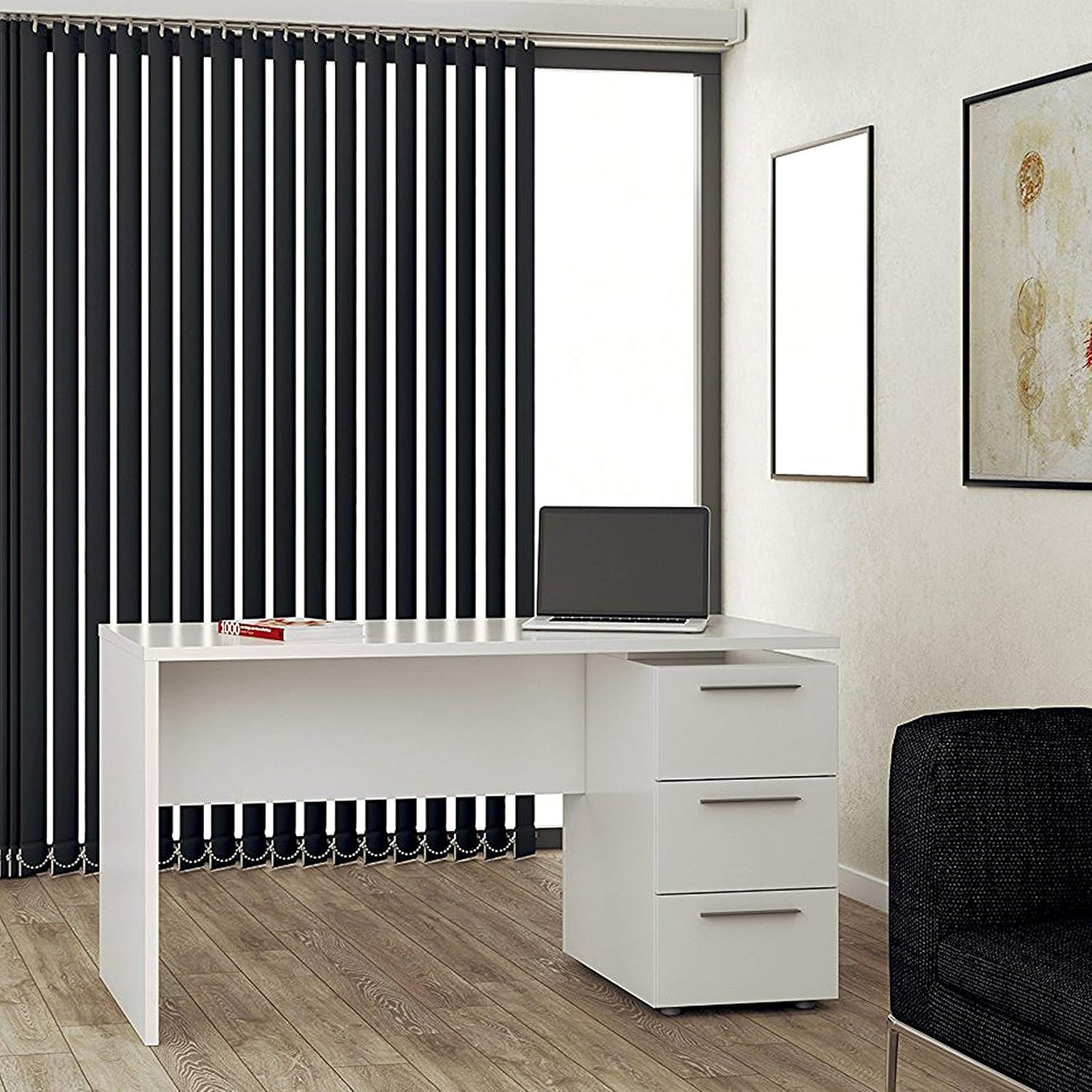 Schreibtisch 3 Schubladen Hochglanz weiß 138x60x74 cm