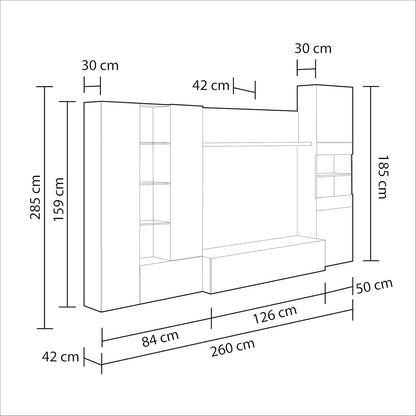 Mobile soggiorno Essenzial LED - 260x185x42 cm, bianco lucido/canadian