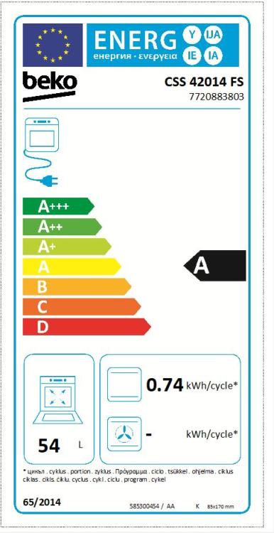 BEKO GASHERD 4 BRENNER ELEKTROOFEN 54L 50x50 SILBER CSS42014FS