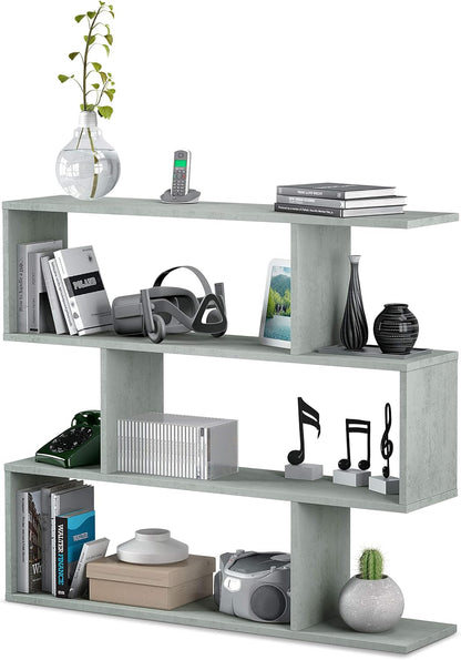 Libreria alta Athena a zig zag 110 cm colore cemento moderna