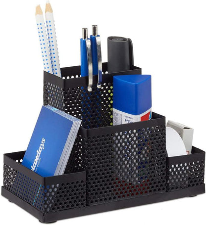 Perforated Metal Desk Organizer Pen Holder | 4 Compartments
