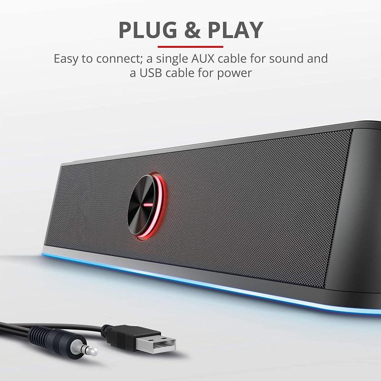 Trust Soundbar für PC TV mit RGB-LED Thorne USB/3.5mm 12 Watt Gaming-Lautsprecher |24007