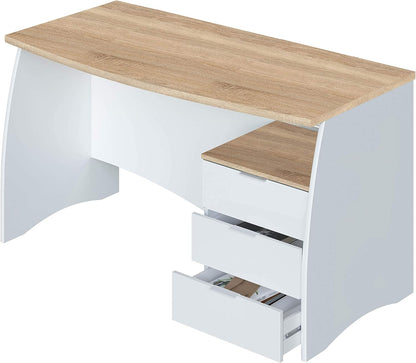 Scrivania Estil 138x67x75 cm con cassetti in bianco e rovere canadese