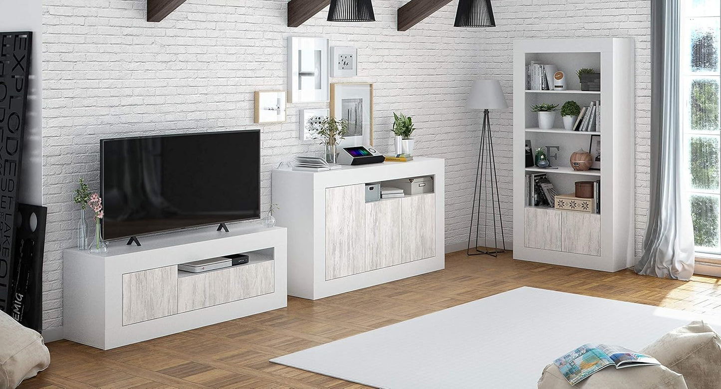 TV-Möbel Baltik weiß – 139x42x53 cm mit 3 Türen und Kabelloch