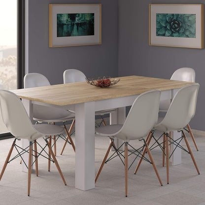 Ausziehbarer Esstisch, Hochglanzweiß, 90x140/190 cm – Mittige Verlängerung und skandinavischer Stil