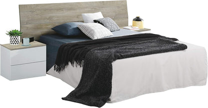 Set Testiera Letto Matrimoniale con 2 Comodini - Bianco Artik e Rovere Alaska