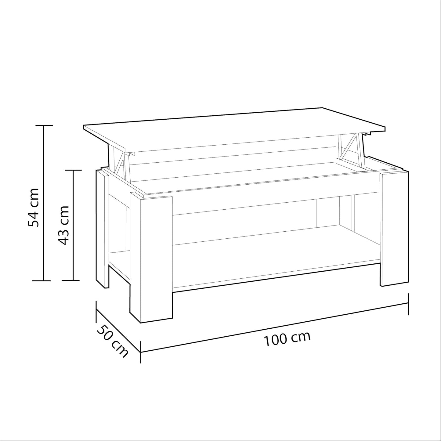 Tavolinetto Apribile Bianco Artik 102x50x43 cm con Spazio Interno