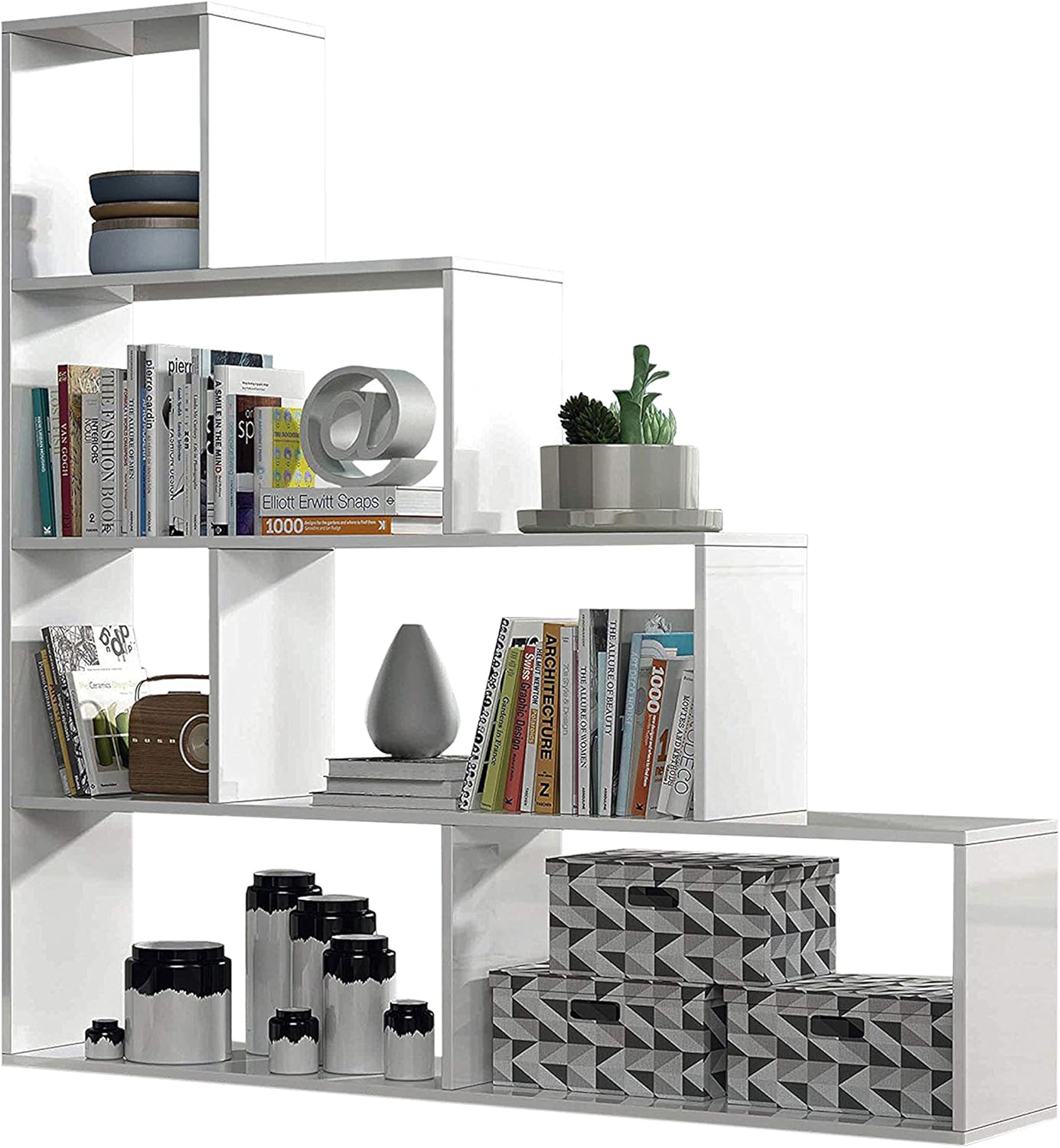 Libreria bianca lucida 145x29x145 cm - Moderna con 6 vani capienti