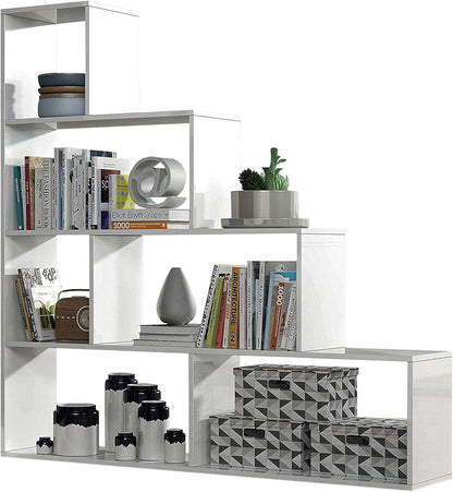 Libreria bianca lucida 145x29x145 cm - Moderna con 6 vani capienti