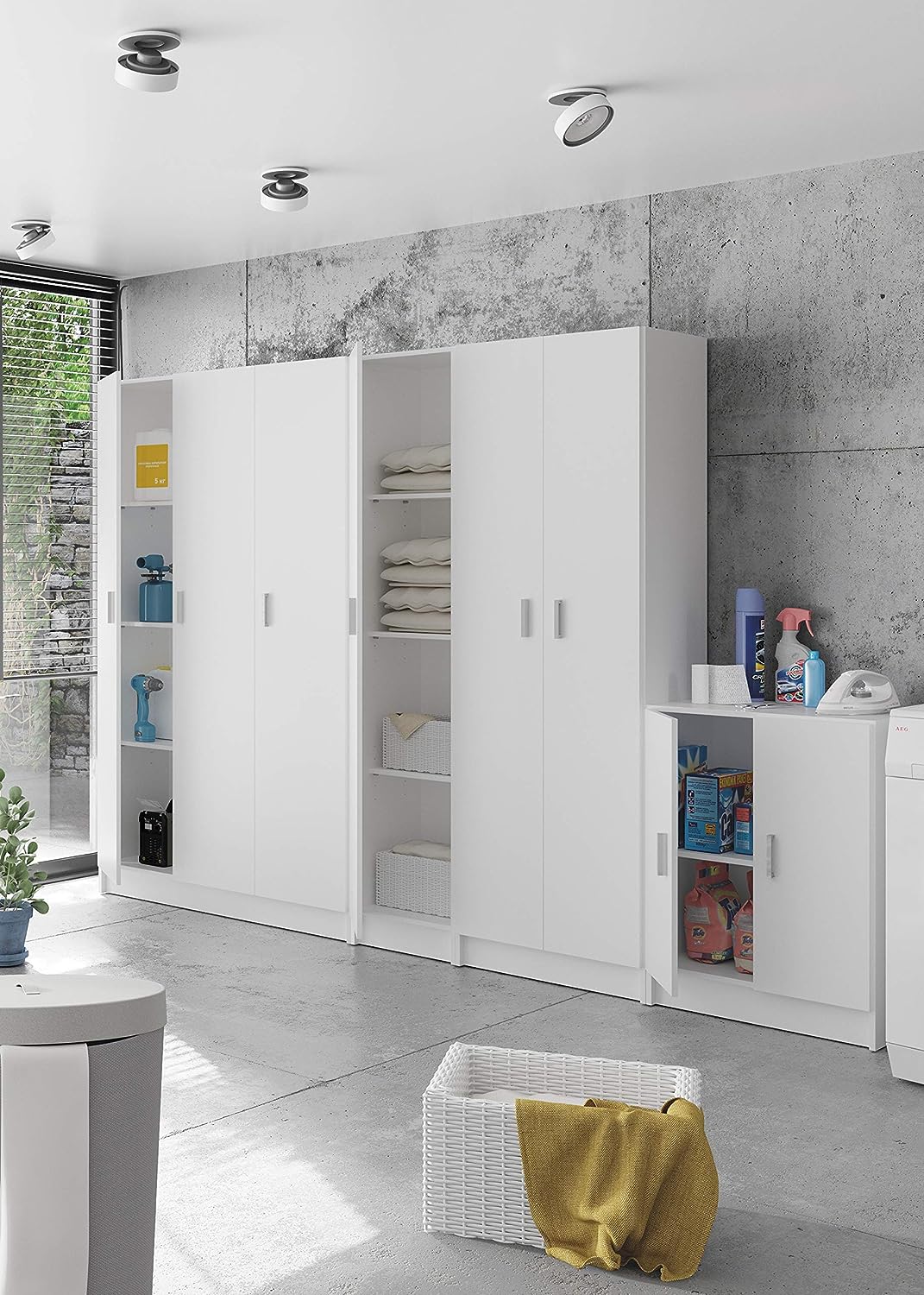 Besenschrank 3 Türen B109xH180xT37 aus Melamin Weiß