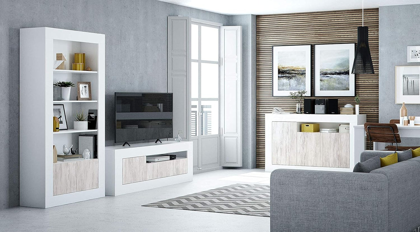 TV-Möbel Baltik weiß – 139x42x53 cm mit 3 Türen und Kabelloch