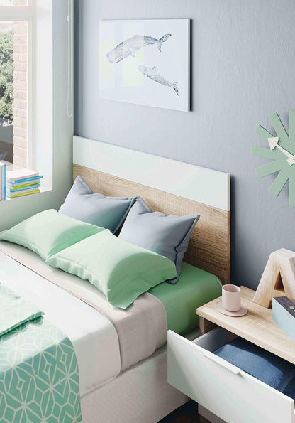Testiera per letto singolo e comodino Rovere Canadian - Bianco Artik