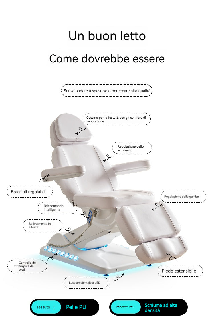 Professionelle elektrische Liege für Kosmetik und Massagen – Verstellbar, mit LED-Beleuchtung, aus PU-Leder