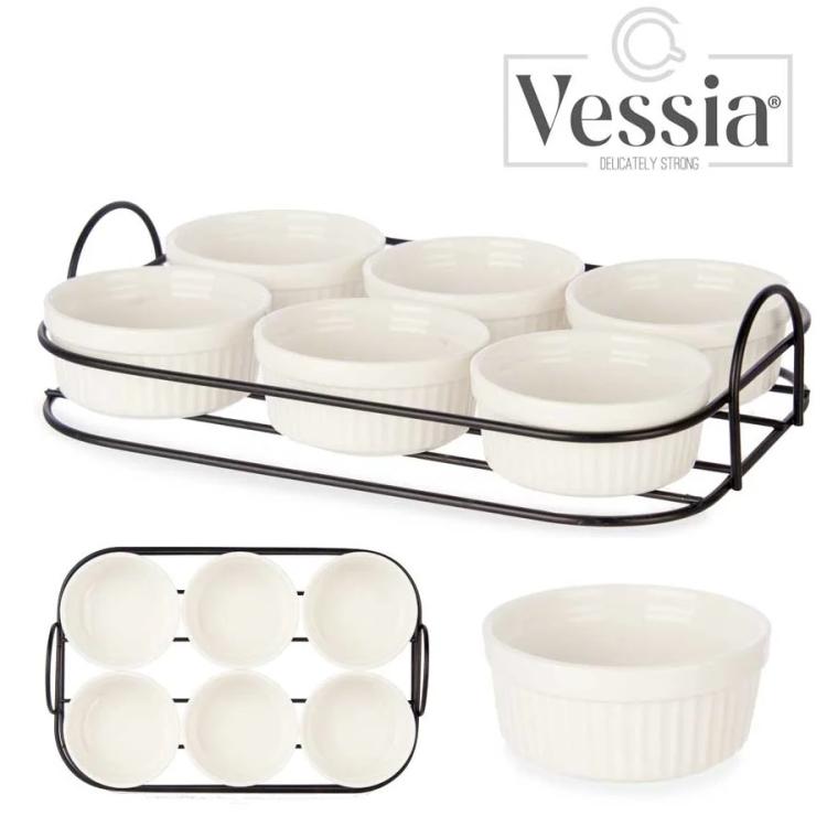 6-teiliges Set Antipastischale aus Porzellan mit Ständer Servierplatte Aperitif Schalen Saucen