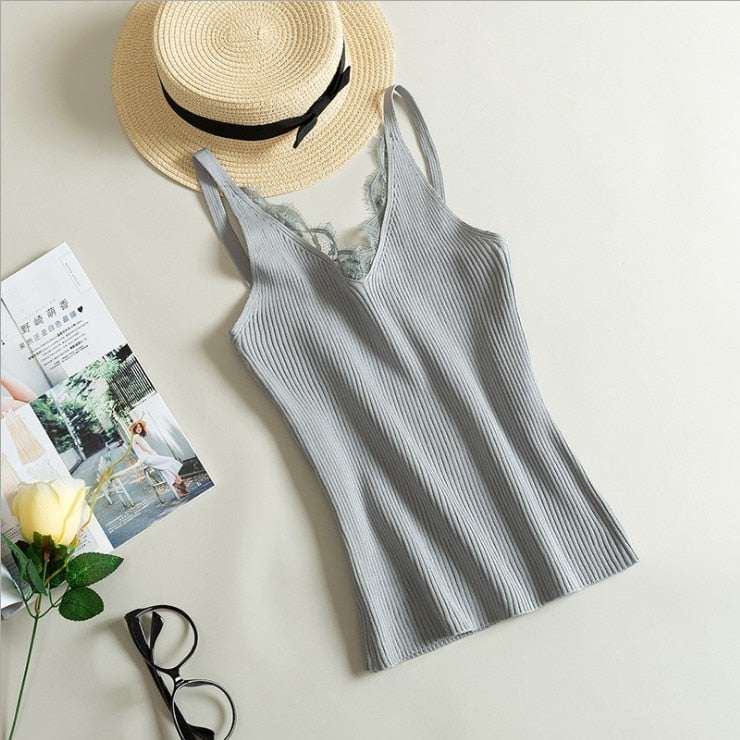 top donna in pizzo con scollo a V