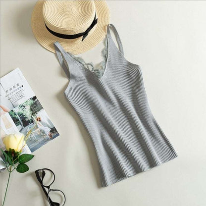 top donna in pizzo con scollo a V