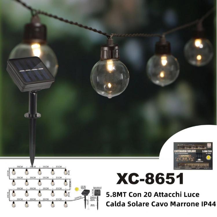 Catenaria Solare Luminosa 10 Lampadine Catena 3,8mt Luci Esterno Addobbi Natale