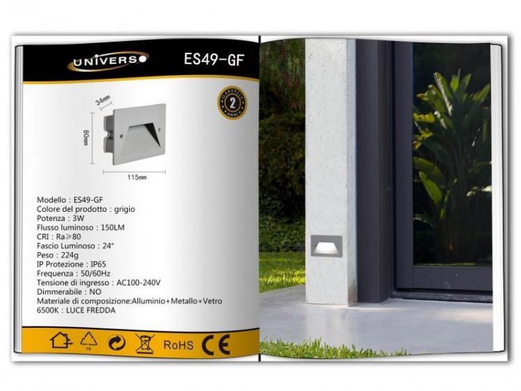 Faretto Segnapassi Ip65 Led 3W Incasso Scatola 503 X Scale Giardino 6500K/Grigio