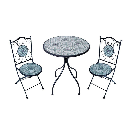 Set 2 Sedie e Tavolo Dionisio Rotondo Ø 60 | Materiale Ceramica | Colore Bianco e Azzurro