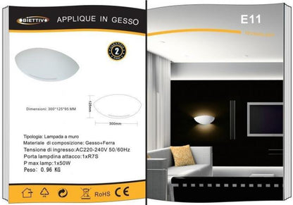 Universo Wandleuchte Gips Doppelausstrahlung R7S Lampe Innen Halbmond