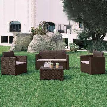 Salotto Nebraska con cuscini - struttura in wicker bianco, marrone, nero o tortora