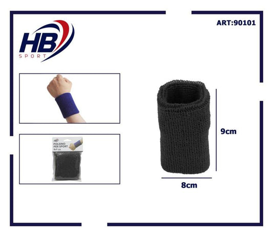 Elastisches Schweißband, Handgelenkstütze aus Frottee-Baumwolle für Tennis/Sport/Fitnessstudio, Schwarz