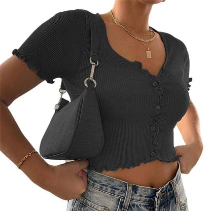 T Shirt Donna | Maglietta Estiva con Bottoni e Design Sexy