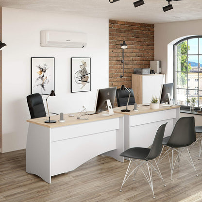 Scrivania Estil 138x67x75 cm con cassetti in bianco e rovere canadese
