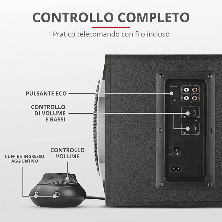 Trust Tytan 2.1 Lautsprecherset mit Subwoofer für PC, TV, Smartphone, Gaming, 120W