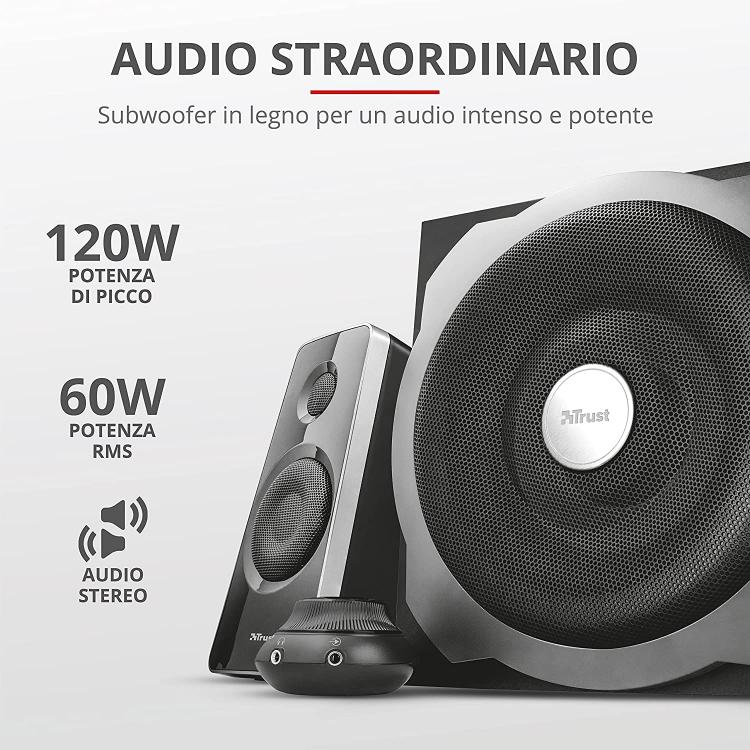 Trust Tytan 2.1 Lautsprecherset mit Subwoofer für PC, TV, Smartphone, Gaming, 120W
