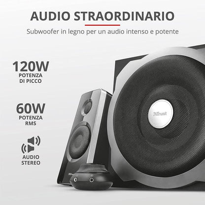 Trust Tytan 2.1 Lautsprecherset mit Subwoofer für PC, TV, Smartphone, Gaming, 120W