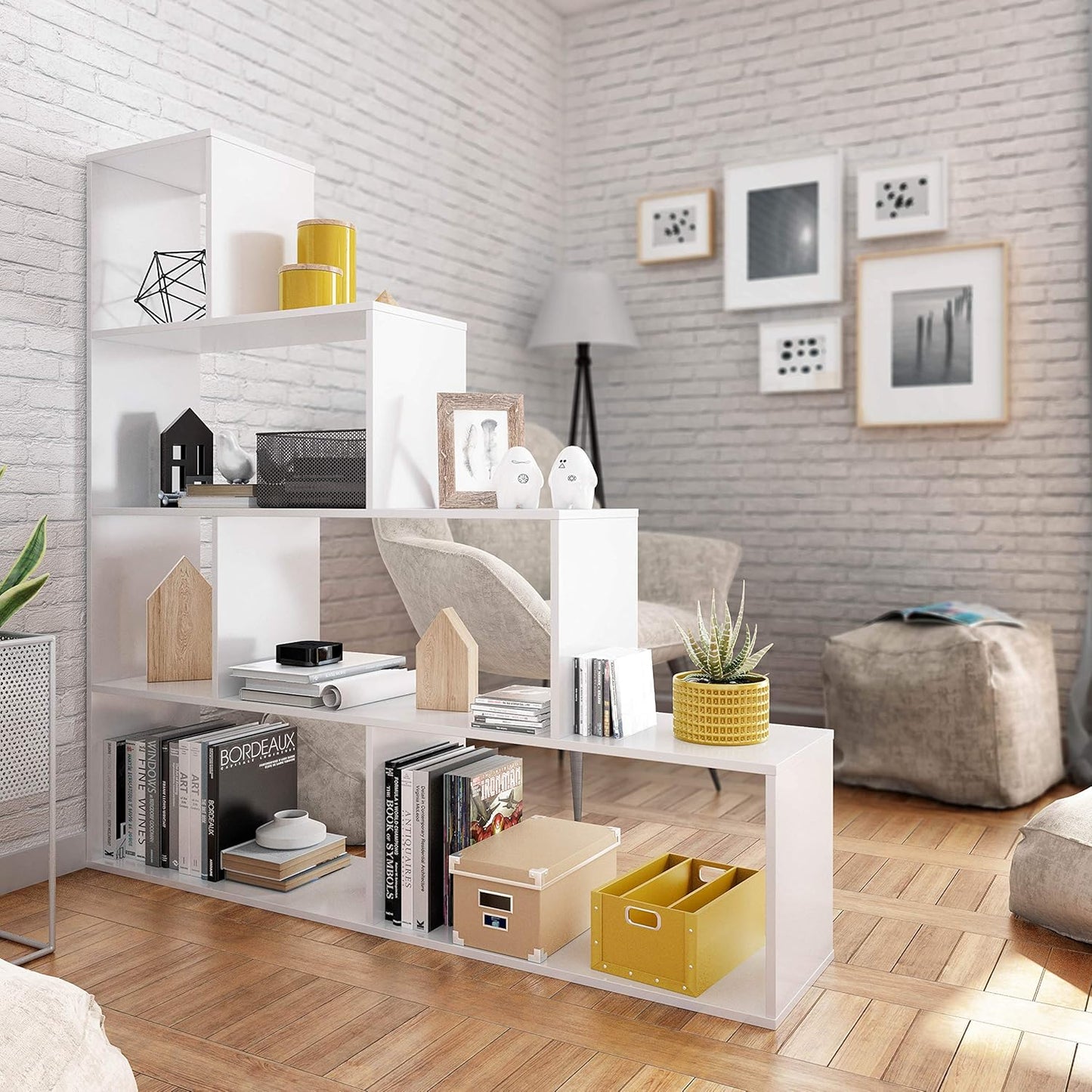 Libreria bianca lucida 145x29x145 cm - Moderna con 6 vani capienti