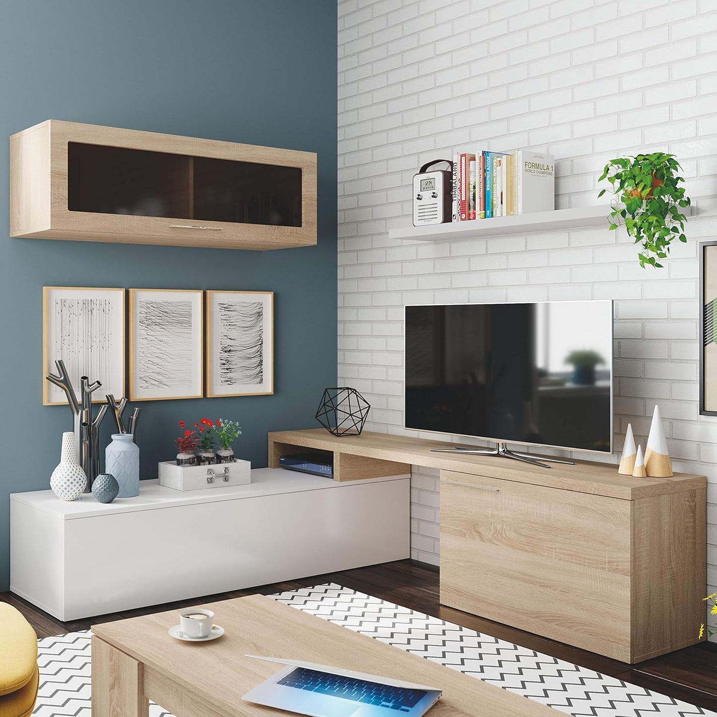 Wohnwand Nexus – Canadian/Weiß, TV-Unterschrank und Hängeschrank