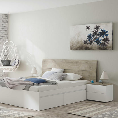 Set Testiera Letto Matrimoniale con 2 Comodini - Bianco Artik e Rovere Alaska