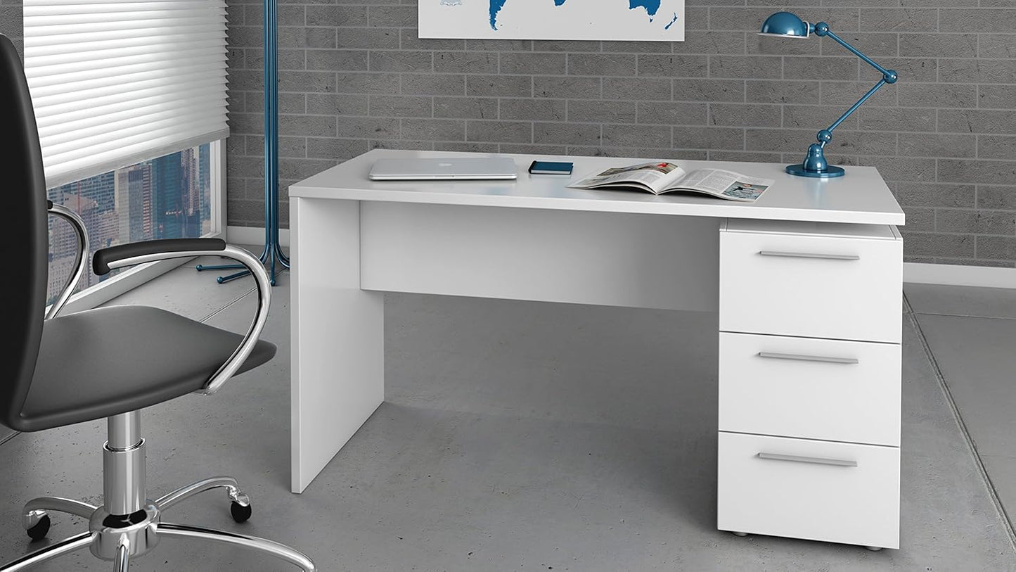 Schreibtisch 3 Schubladen Hochglanz weiß 138x60x74 cm